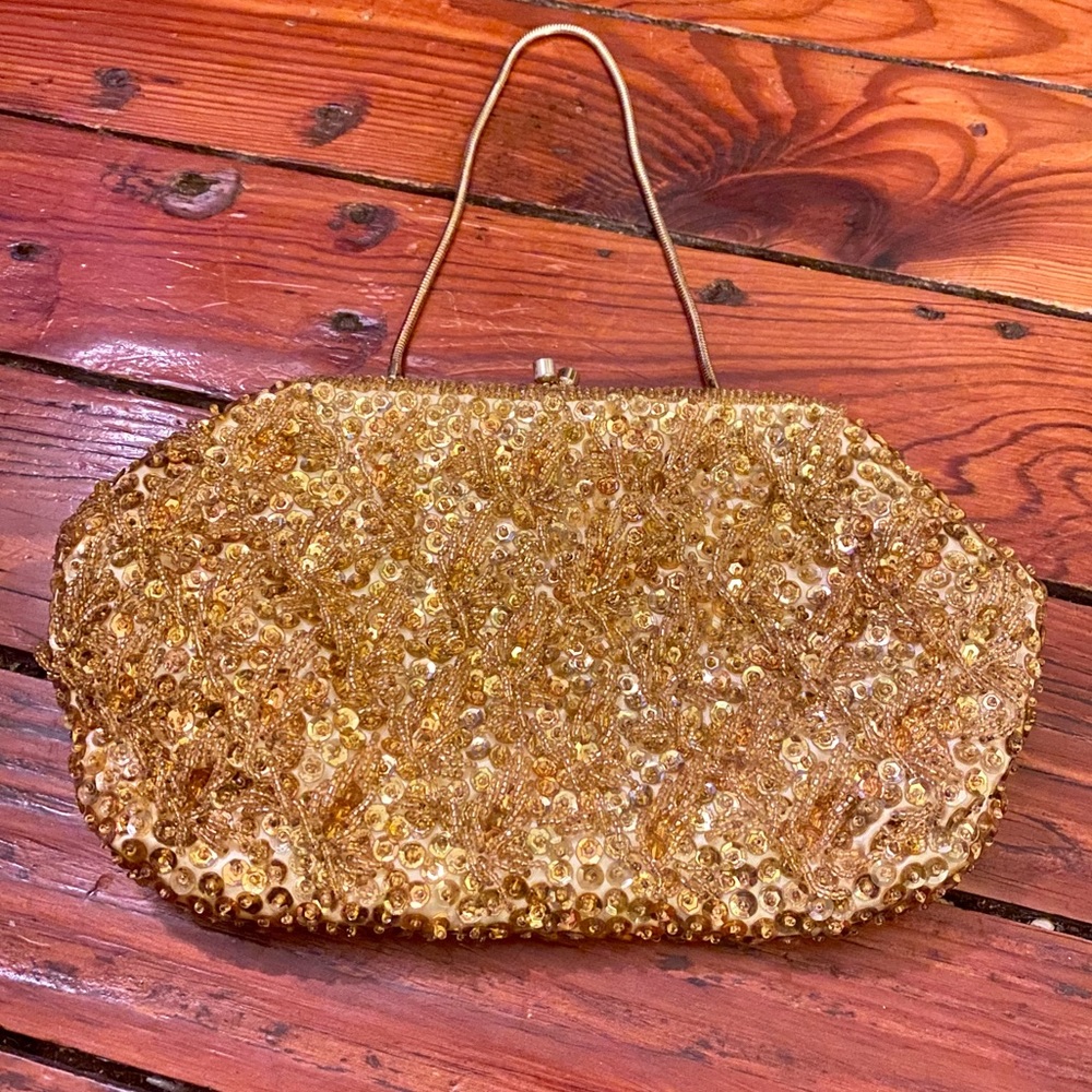Vintage 1950s Gold Beaded Clutch